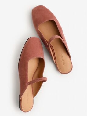 New! The Greta Ballet Leather Suede Flat Mule in Withered Rose